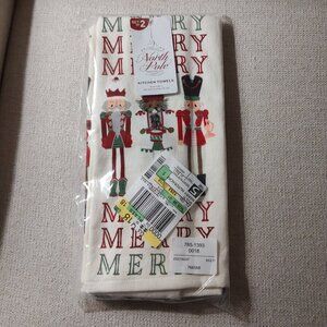North Pole nutcracker theme holiday towels set of two.